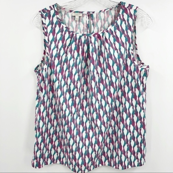 Talbots Petite M Parrot Print Cotton Stretch Sleeveless Round Neck Tank Top - Picture 3 of 9